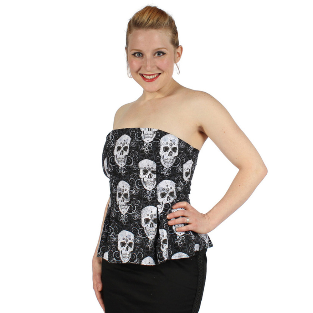 Dark Queen Peplum Strapless Top Skulls